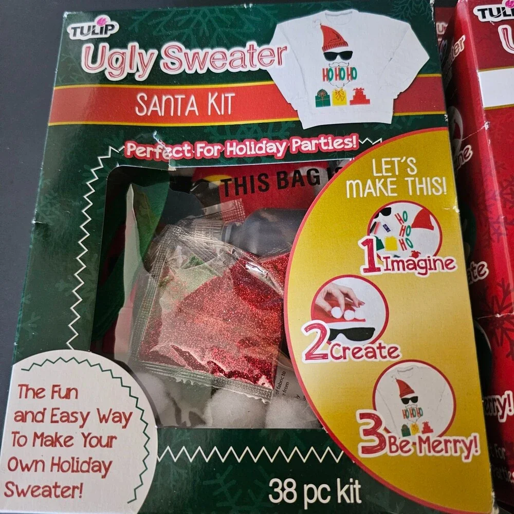 Vtg Set of 2 Tulip Ugly Sweater Kits Santa Reindeer Christmas Sweater Not Incl.